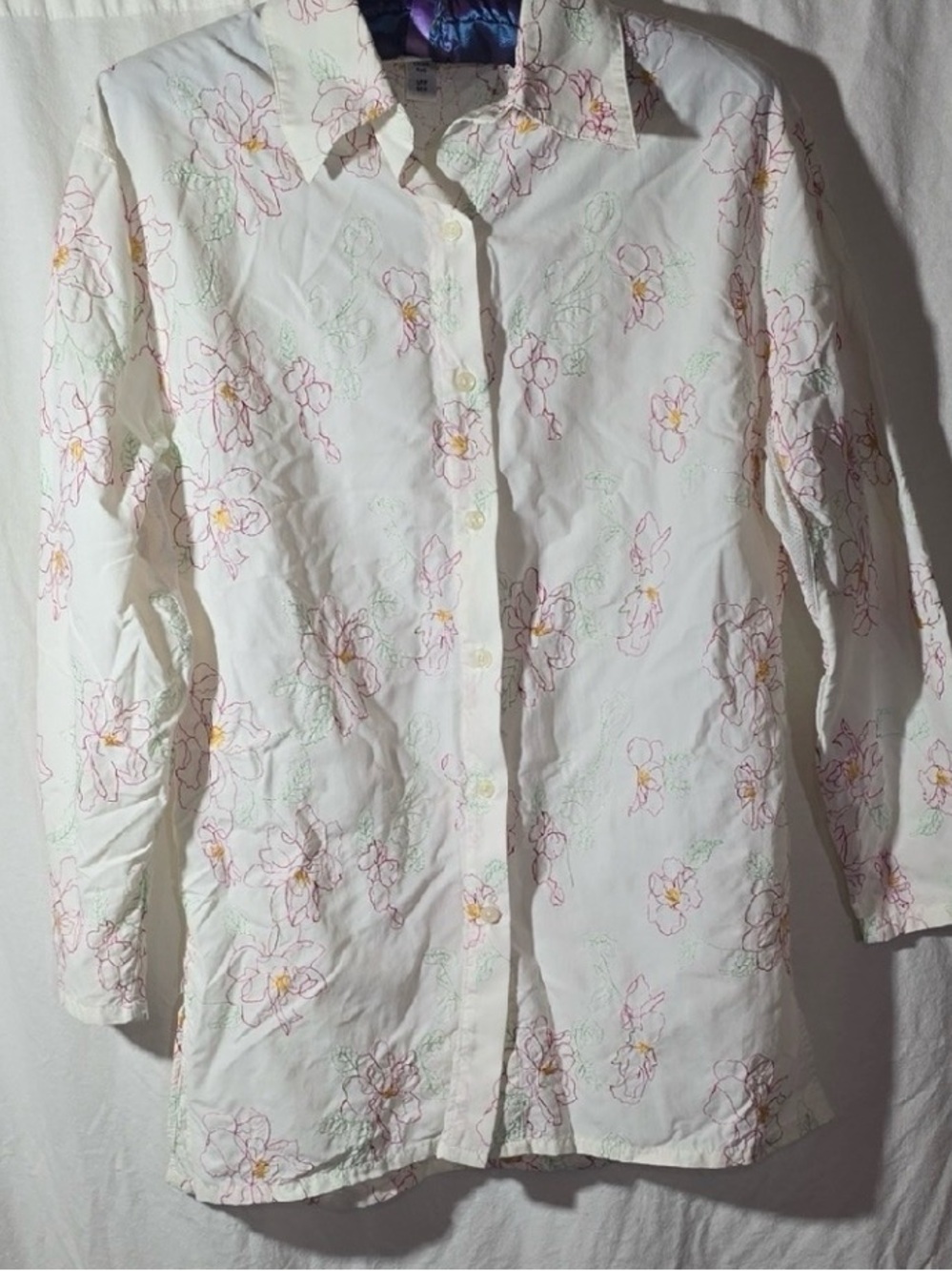 Coolibar Floral Button-Down Shirt with Pastel Embroidery